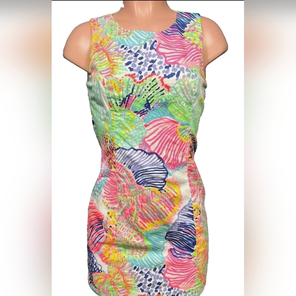 Lilly Pulitzer Multi Color Fitted Sleeveless Cathy Shift Dress Coral Samba Sz 2
